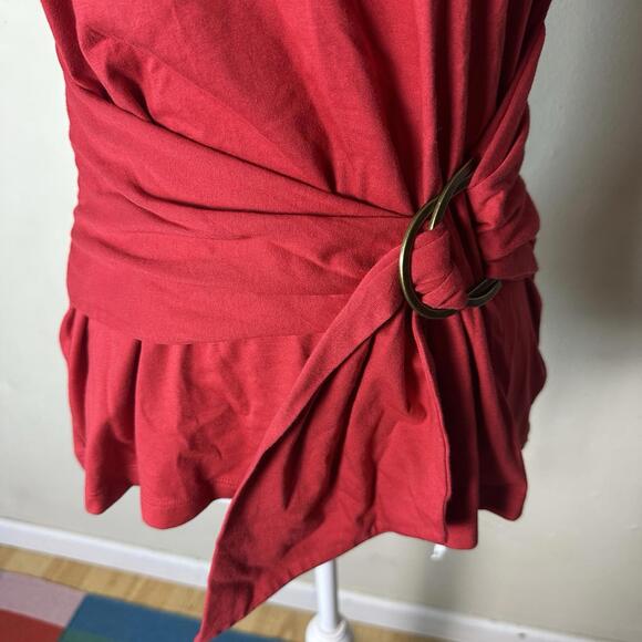 NWT Anthropologie  Dakota Women's Red Belted Waist Shirt Western Y2K Vibe Sz M - Picture 5 of 12